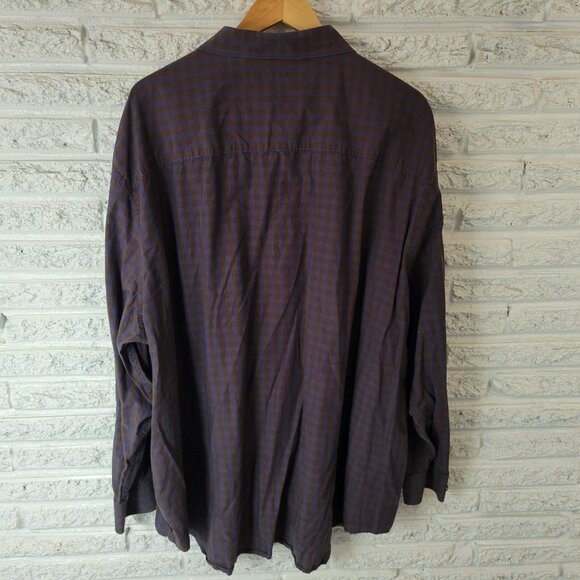Perry Ellis Mens Shirt 4X Long Sleeve Button Brown Blue Plaid Lightweight PLA80E - Picture 6 of 8